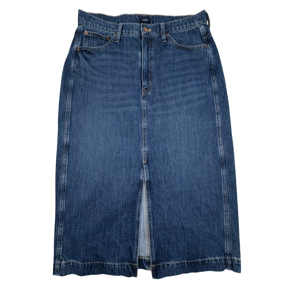 J.Crew Midi Denim Skirt Women's 10 Medium Blue High Rise Cotton